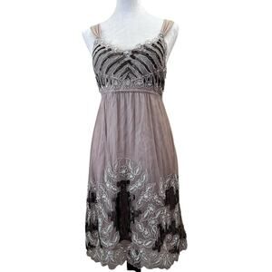 Tintoretto Embellished Cocktail Dress US 8 | Blush Sequin Fairycore Floral Mesh